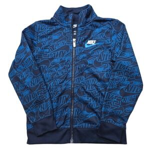 Nike All Over Logo Track Jacket Boys Girls Kids 6-7‎ Years Blue Zip Up